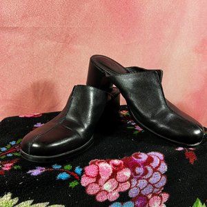 Vintage 90s Black Leather Clarks Mule Slides Shoes 9